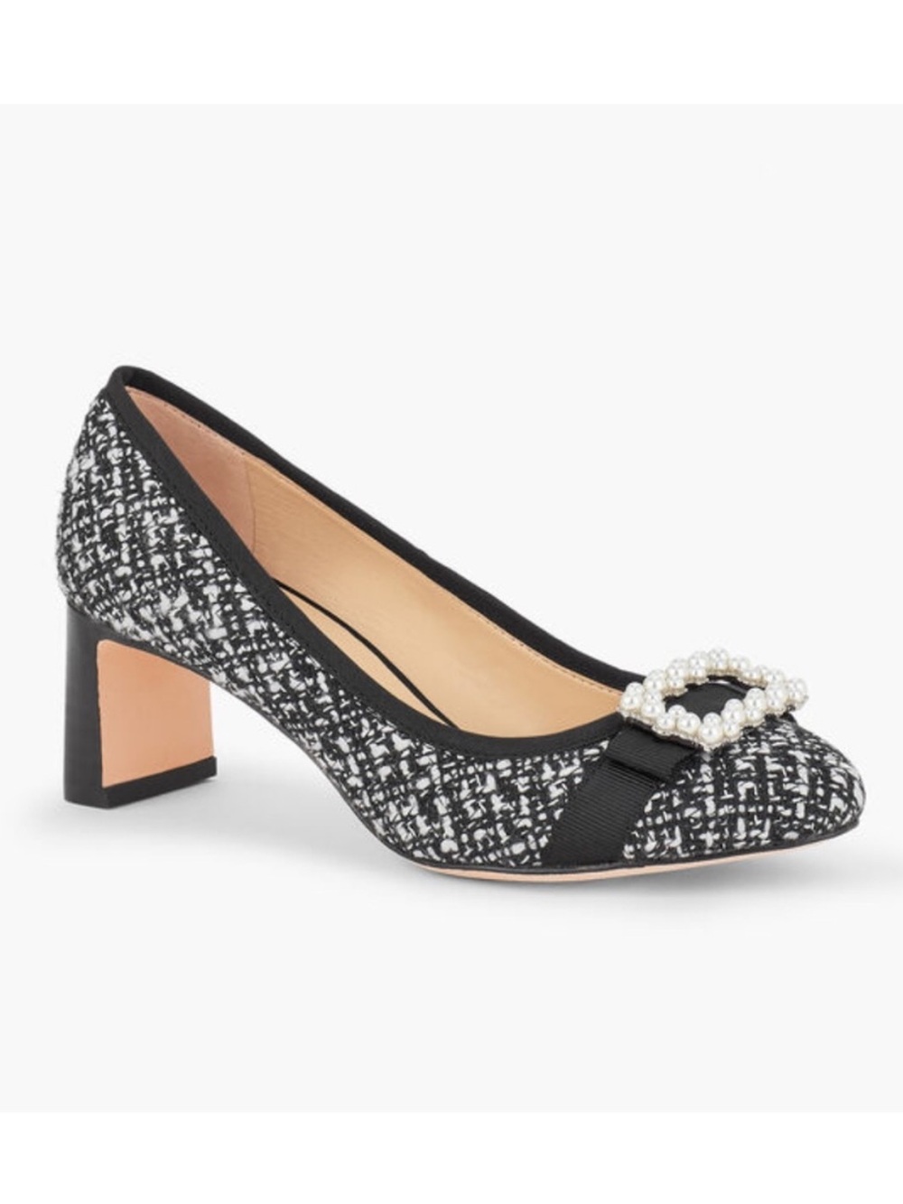 Talbots Isadora Tweed Boucle Pumps Black & White Pearl Buckle Size 7M